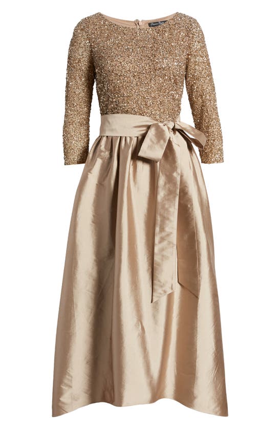 Pisarro Nights Beaded Bodice Taffeta A-line Gown In Light Mocha