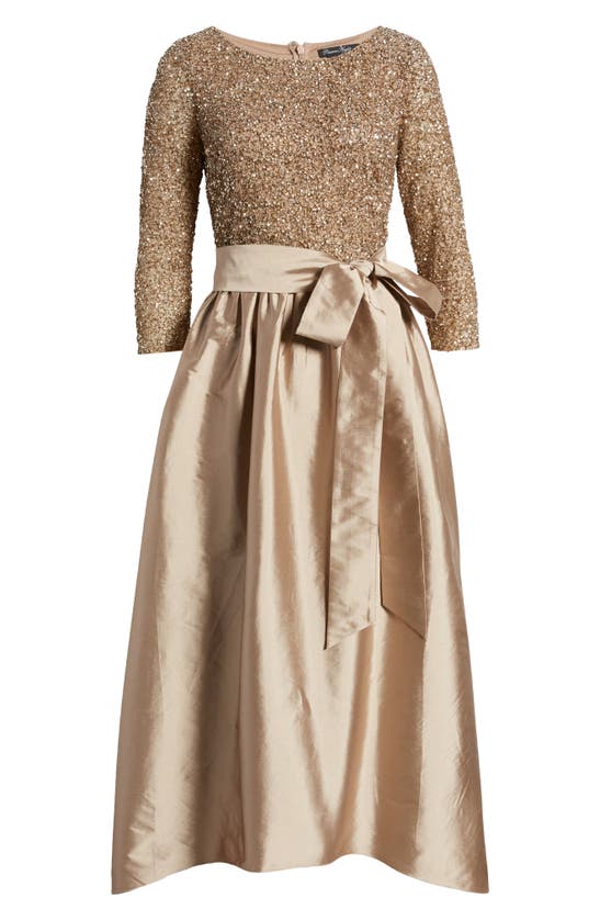 Shop Pisarro Nights Beaded Bodice Taffeta A-line Gown In Light Mocha