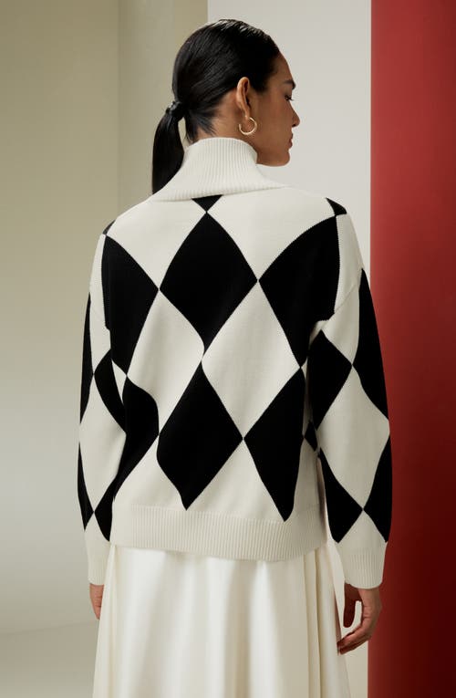 Shop Lilysilk Argyle Preppy Wool Sweater In Black&white Diamond