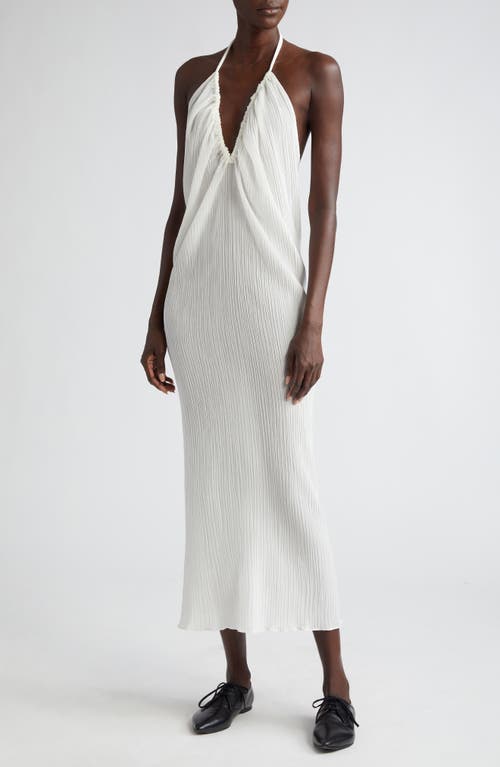 Parchment Ruched Organic Cotton & Organic Silk Halter Dress in Off White