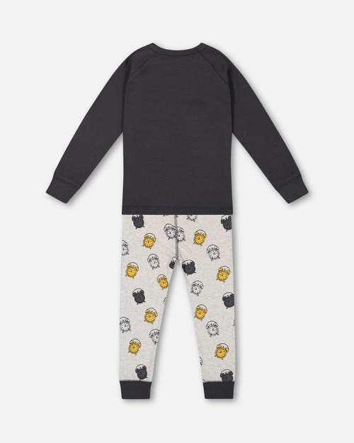 Shop Deux Par Deux Little Boy's Organic Cotton Two Piece Pajama Set Gray Printed Egg-o-clock In Gray Pinstripe