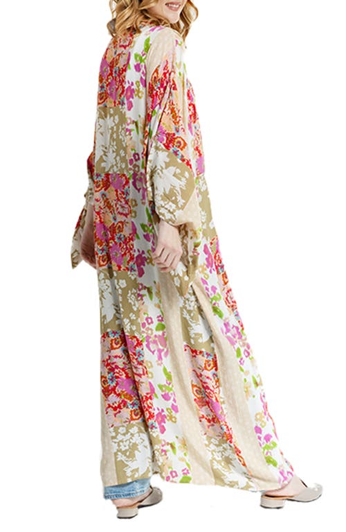 Shop Saachi Lacy Floral Print Cover-up Kaftan In Pink Multi