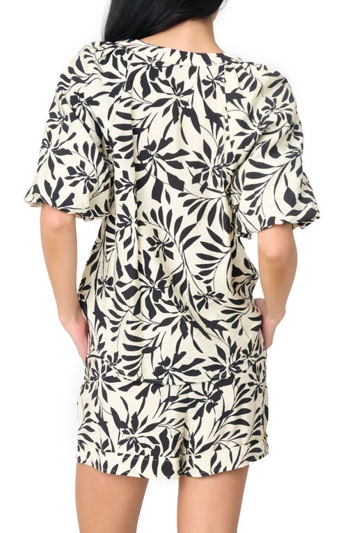 Gibsonlook Playa Floral Puff Sleeve Button-up Shirt In Ivory