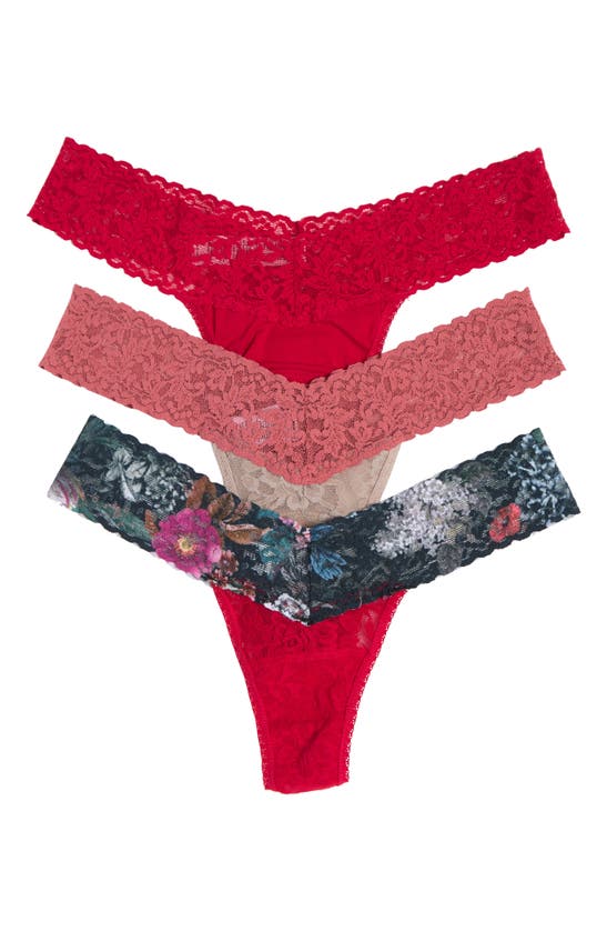 Hanky Panky Assorted 3-pack Original Rise Thongs In Redn/ Red/ Tapk