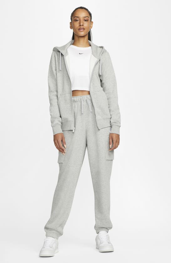 Shop Nike Sportswear Club Fleece Full Zip Hoodie In Dark Grey Heather/ White