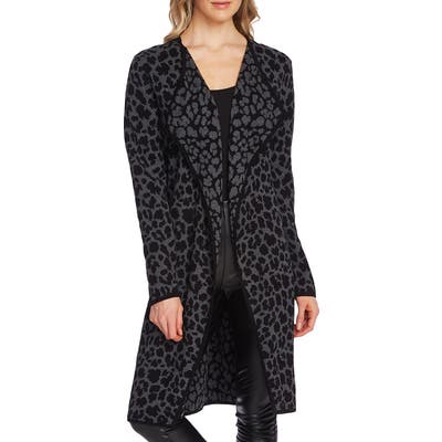 Vince Camuto Cheetah Open Front Maxi Cardigan, Grey