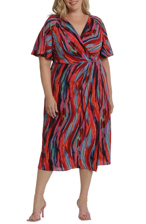 Maggy London Printed Faux Wrap Dress Naby/Blue/Burgundy at Nordstrom,