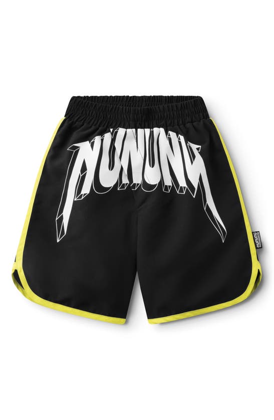 Shop Nununu Kids' Rawk Swim Trunks In Black