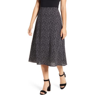 Loveappella Dot Print Midi Skirt, Black
