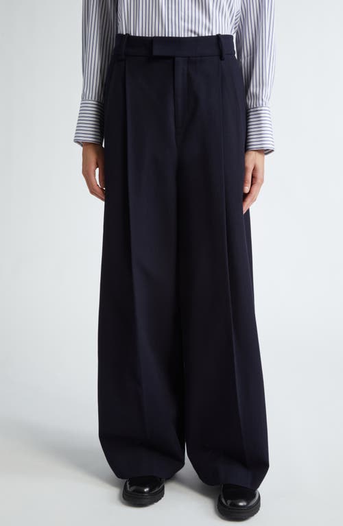 Rhett Pleated Wide Leg Virgin Wool Pants in Navy