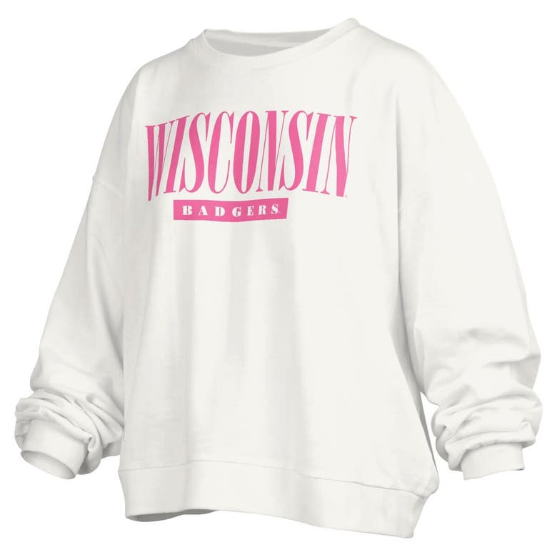 PRESSBOX PRESSBOX WHITE WISCONSIN BADGERS SUTTON JANISE WAIST LENGTH OVERSIZED PULLOVER SWEATSHIRT 