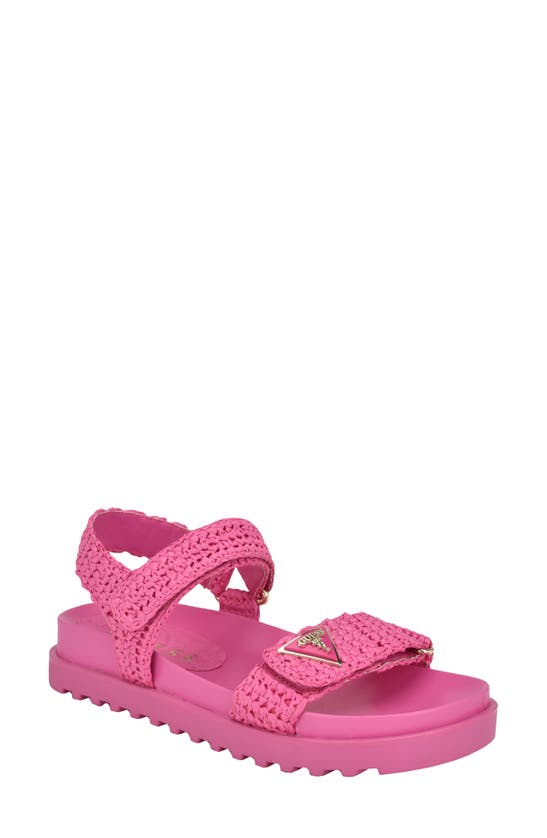 Guess Fabrica Raffia Sandal In Medium Pink