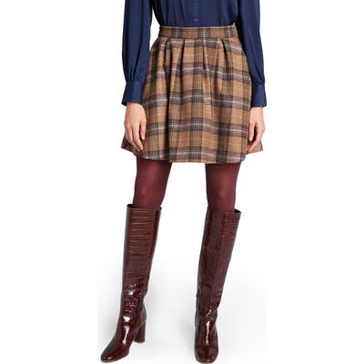 Modcloth Brisk Taker Short A-Line Plaid Skirt, (similar to 2-2) - Brown