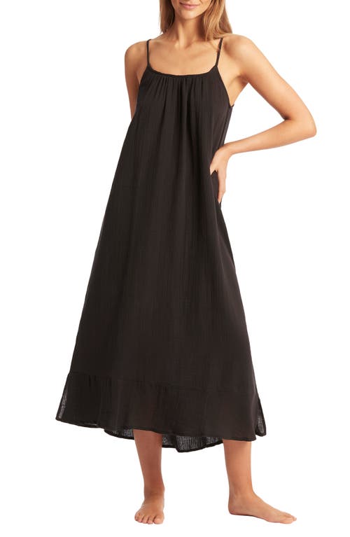 Sunset Cotton Cover-Up Sundress in Black