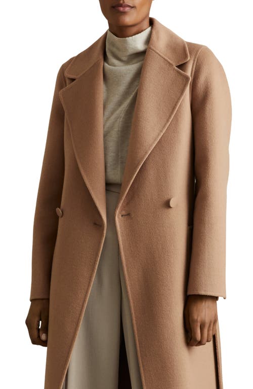 Shop Reiss Lucia Belted Wool Blend Coat In Light Camel