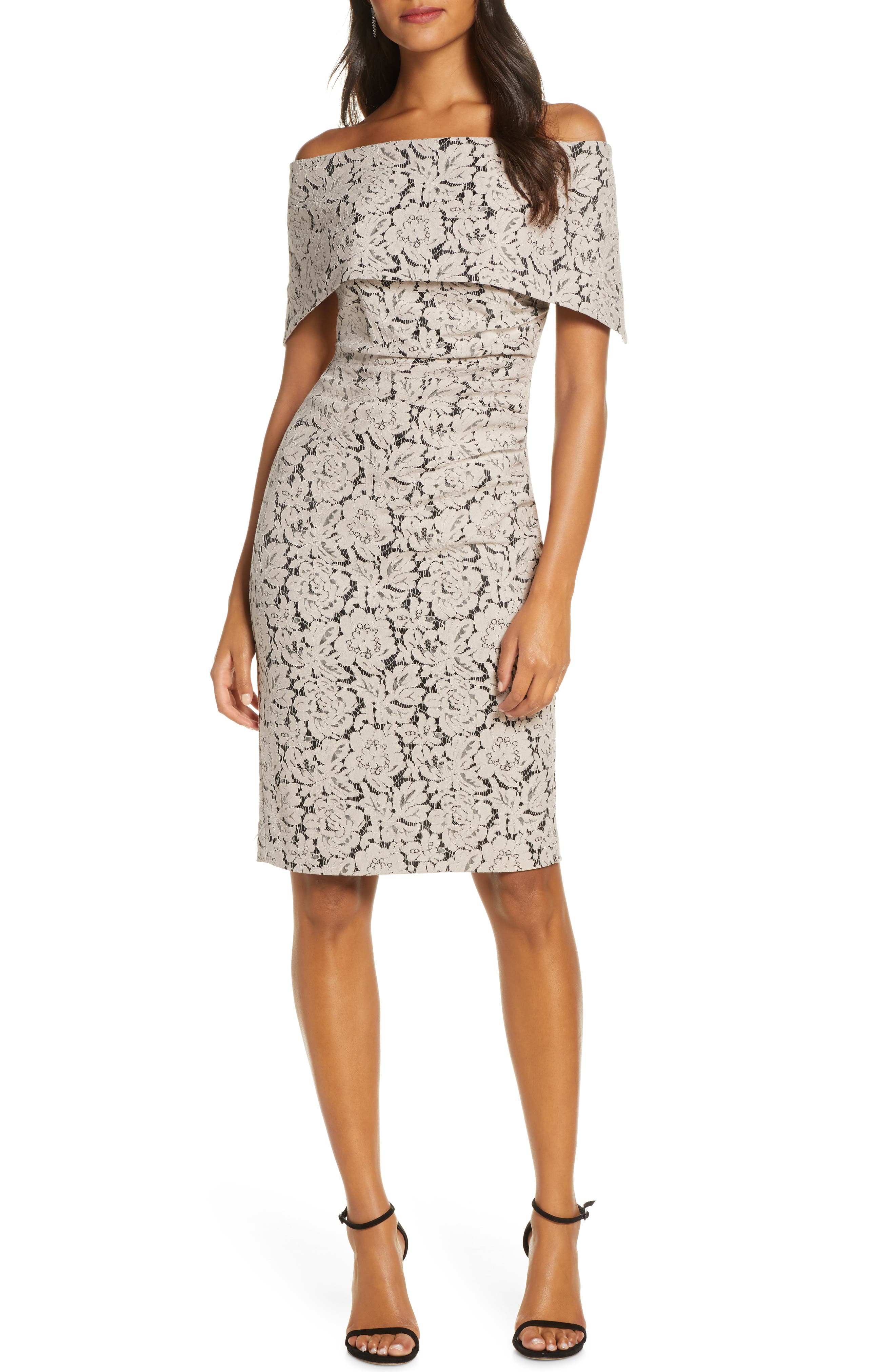 off the shoulder lace sheath dress vince camuto