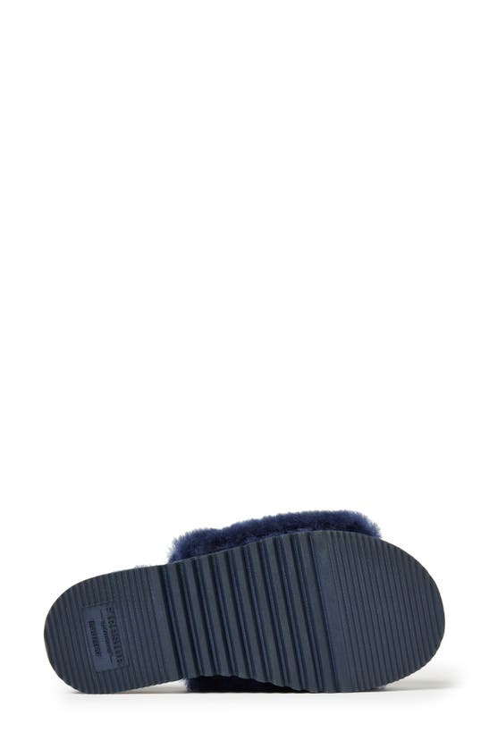 Fireside By Dearfoams Sydney Water Resistant Genuine Shearling Scuff Slipper In Navy