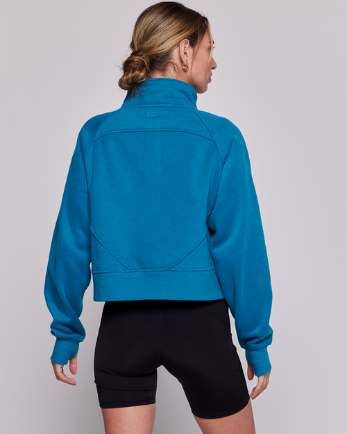 Shop Rebody Active Effortless Fleece Crop Half Zip Sweatshirt In Moroccan Blue