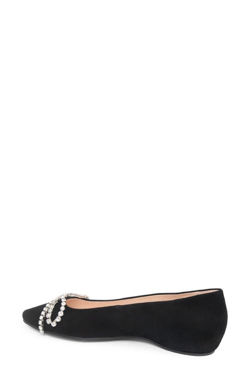 Patricia Green Bella Crystal Bow Pointed Toe Flat In Black Suede