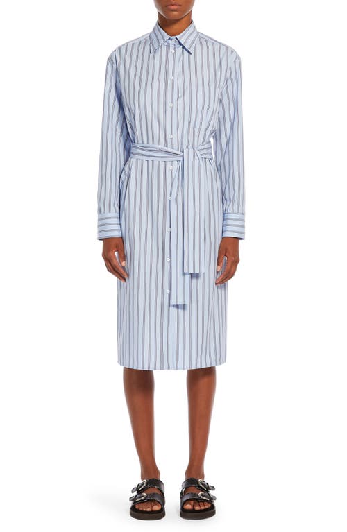 Weekend Max Mara Edipo Stripe Tie Waist Long Sleeve Shirtdress Light Blue at Nordstrom,