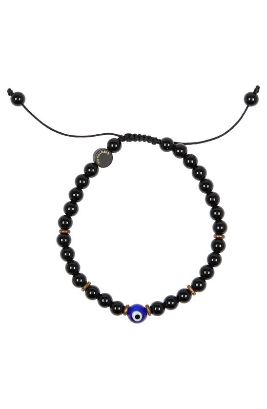 Caputo & Co Evil Eye Amulet Adjustable Bracelet In Black Onyx