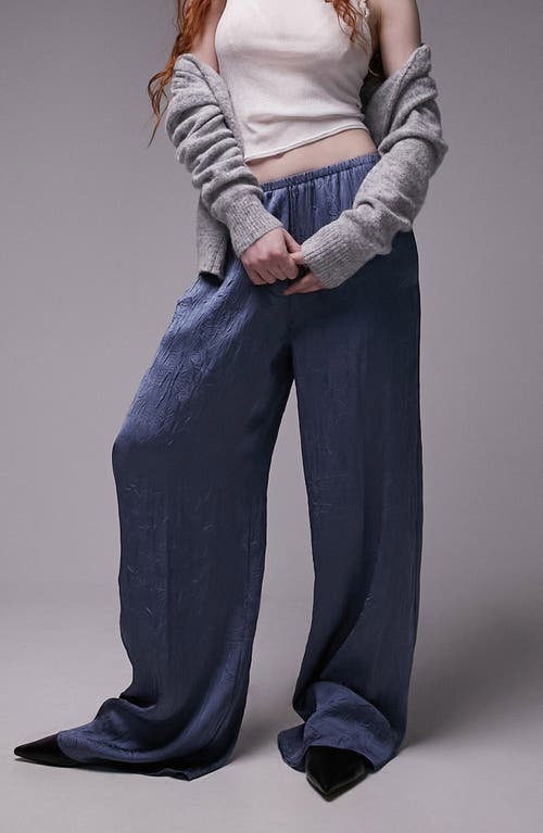 Wide Leg Pull-On Trousers in Mid Blue