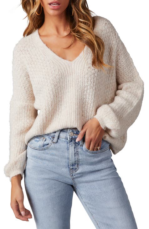 LUCKY BRAND Womens Ivory Long Sleeve V Neck Sweater Size: XS 