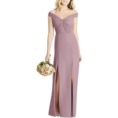 Social Bridesmaids Off The Shoulder Chiffon Gown, Brown