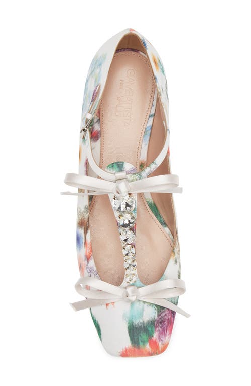 Shop Giambattista Valli Rhinestone T-strap Floral Satin Ballet Flat In Ivory/rose P015