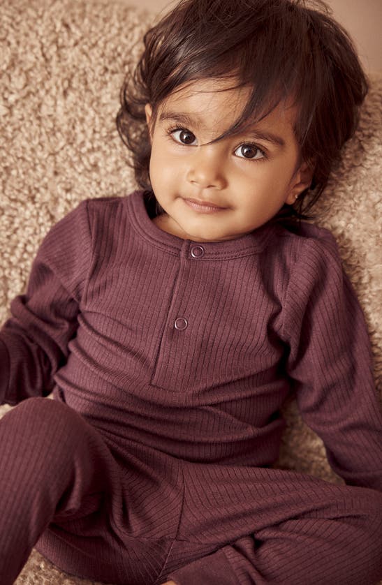 Mori Rib Fitted Two-piece Pajamas In Ribbed Berry