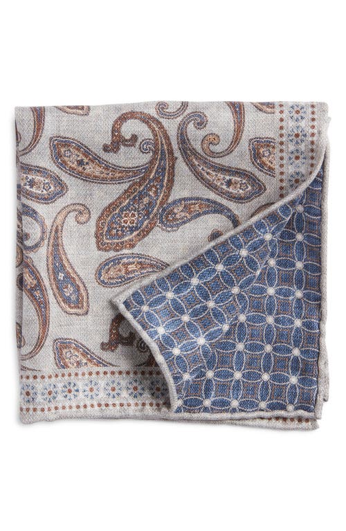 EDWARD ARMAH Paisley Reversible Silk Pocket Square in Grey 