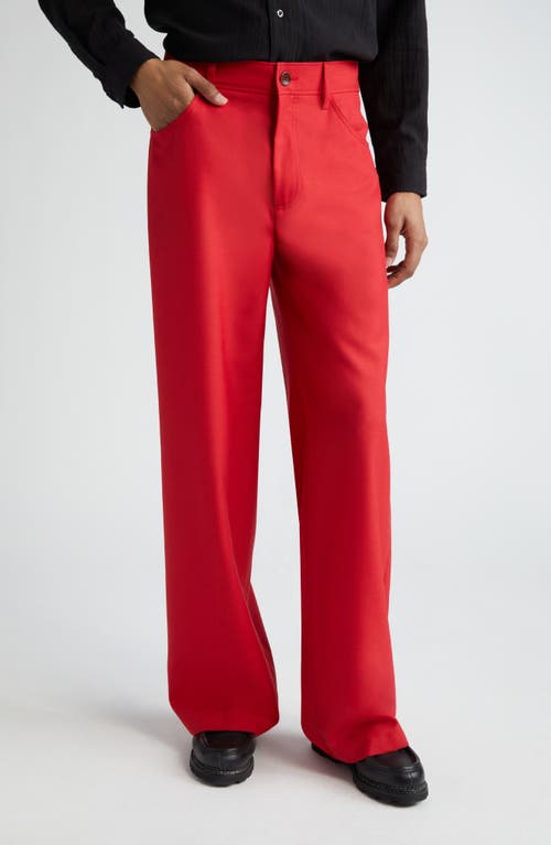 Séfr Jiro Wide Leg Twill Trousers Red Wool at Nordstrom,