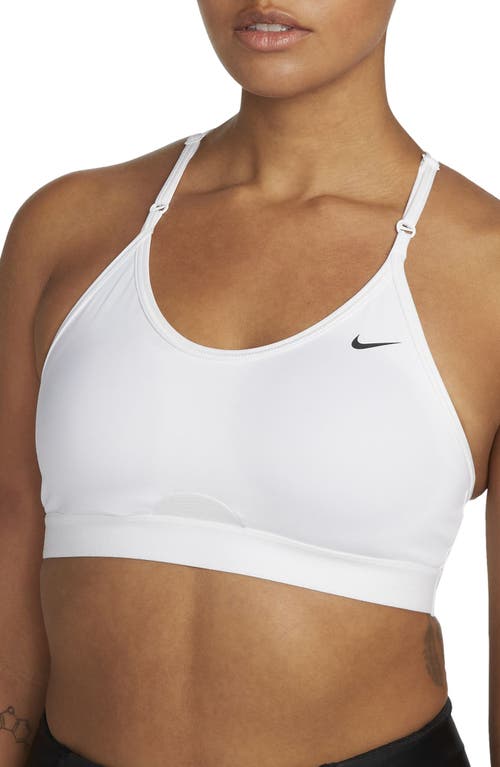 Nike Dri-FIT Indy Strappy Sports Bra in White/White/Black