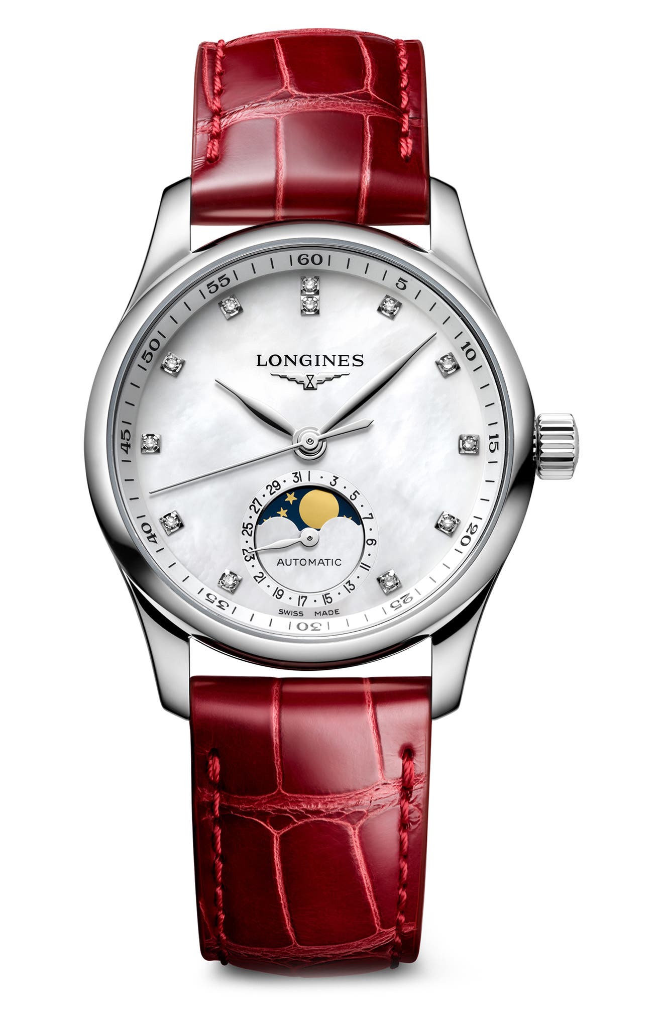 Longines Master Leather Strap Watch, 34mm Nordstrom