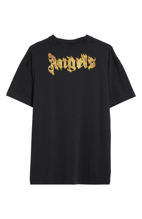 Shop Palm Angels Burning Logo Graphic T-shirt In Black Gold