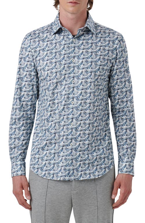 Bugatchi James OoohCotton Foliage Print Stretch Cotton Button-Up Shirt Dusty Blue at Nordstrom,