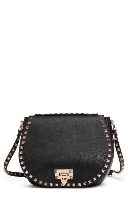 Valentino Garavani Small Rockstud Leather Saddle Bag In Nero | ModeSens