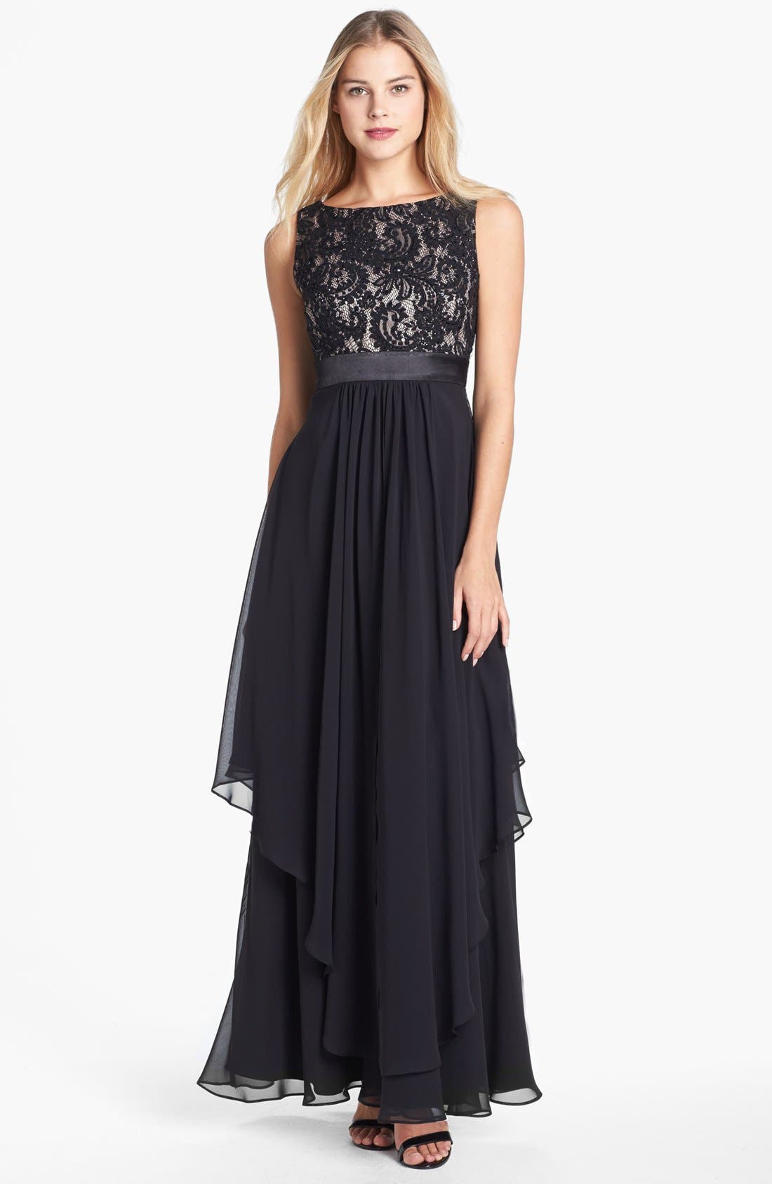 Eliza J Lace & Layered Chiffon Gown Nordstrom