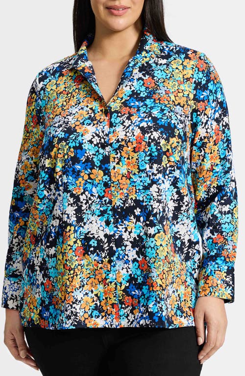 Foxcroft Katie Floral Print Cotton Button-Up Shirt Blue Multi at Nordstrom