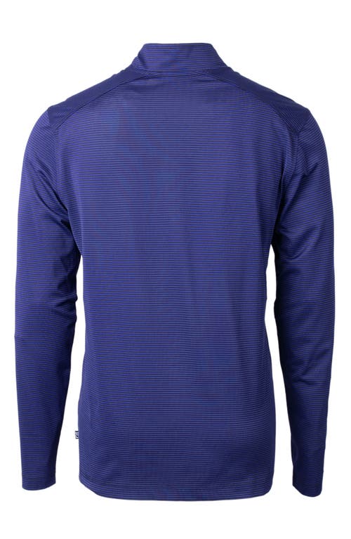 Shop Cutter & Buck Micro Stripe Quarter Zip Recycled Polyester Piqué Pullover In Tour Blue/black