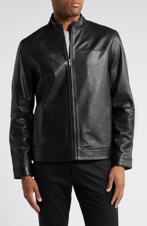 Nordstrom Stand Collar Leather Bomber Jacket In Black
