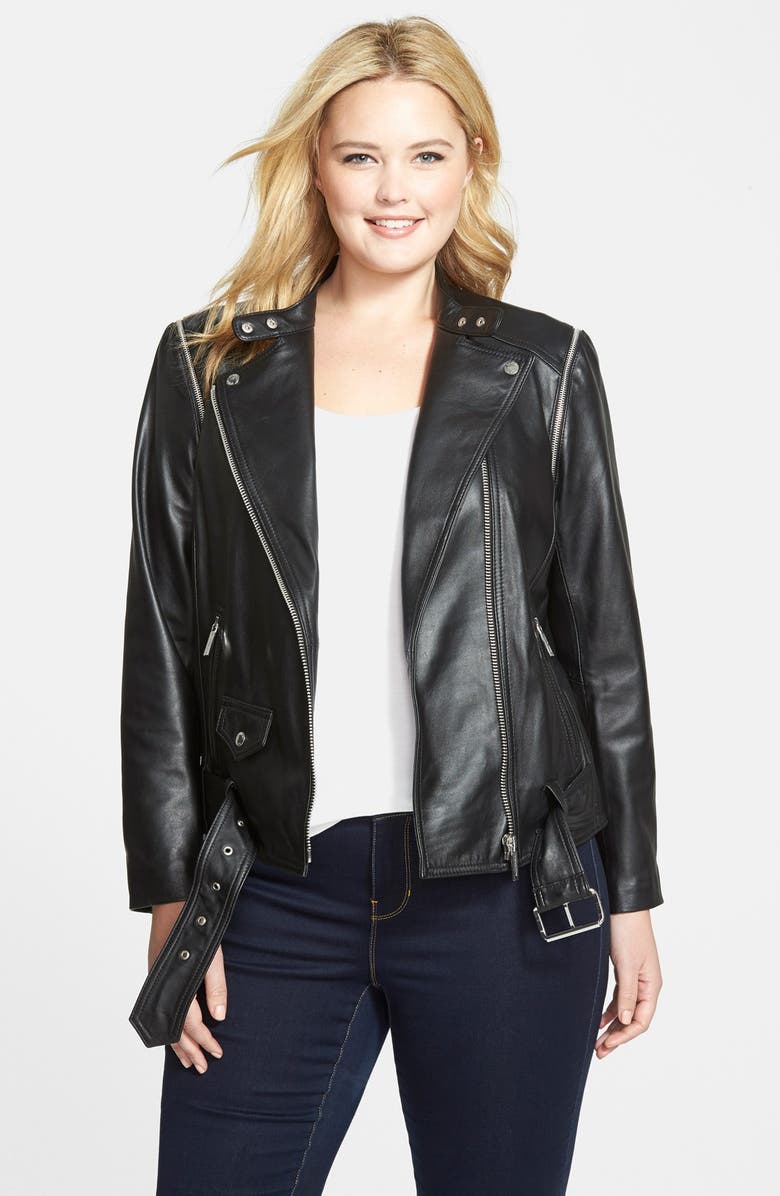 MICHAEL Michael Kors Zip Detail Leather Moto Jacket (Plus Size) | Nordstrom