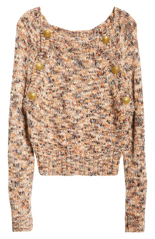 Ramy Brook Alden Button Shoulder Marled Crewneck Sweater In Neutral Knit