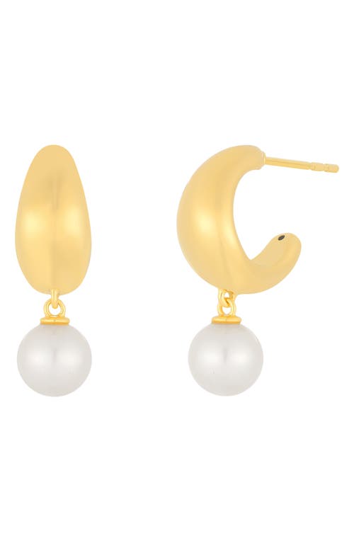 EF Collection Cultured Freshwater Pearl Dome Hoop Earrings in 14K Yellow Gold at Nordstrom