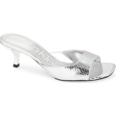 Calvin Klein Mega Kitten Heel Slide Sandal- Metallic