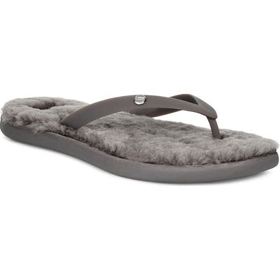 Ugg Fluffie Ii Genuine Shearling Flip Flop, Grey