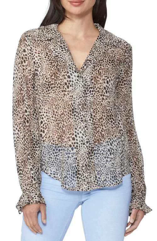 PAIGE Ellyn Sheer Silk Blouse Taupe Multi at Nordstrom,