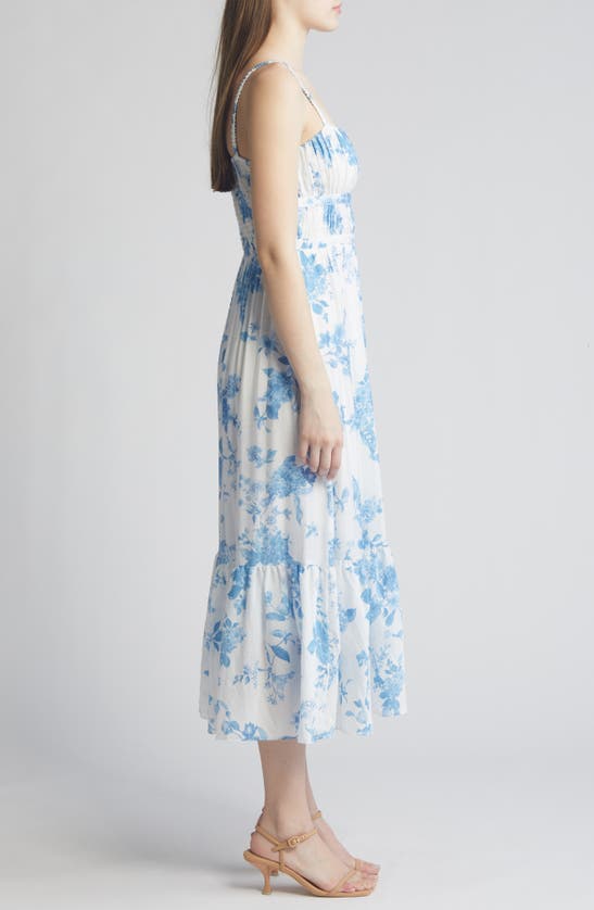 Shop Zoe And Claire Floral Tiered Midi Dress In Blue