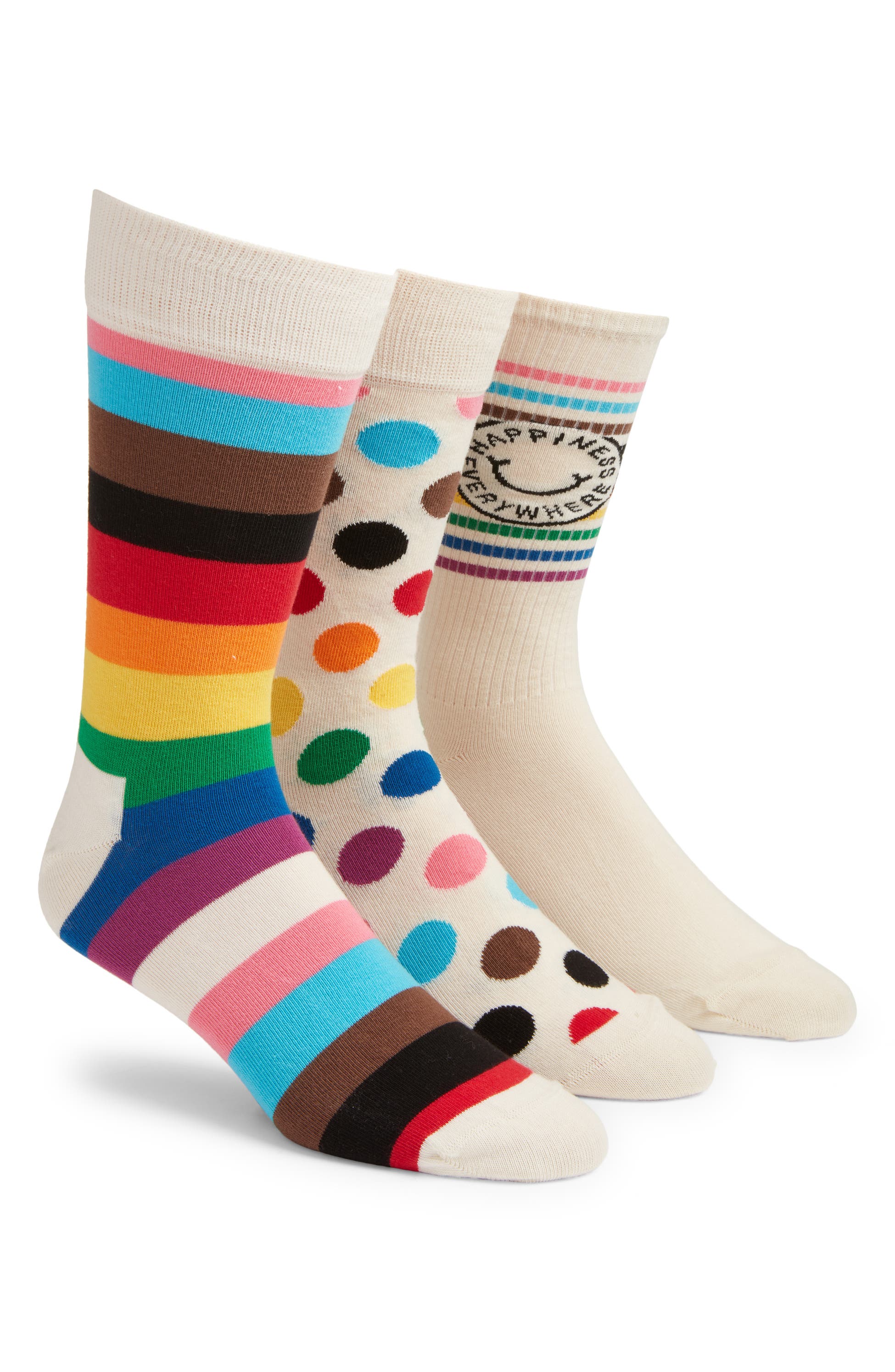 Happy Socks Assorted 3-Pack Pride Socks Gift Box, Main, color, White - clothes for pride