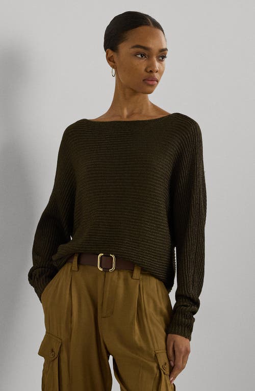 Shop Lauren Ralph Lauren Metallic Boatneck Sweater In Botanic Green